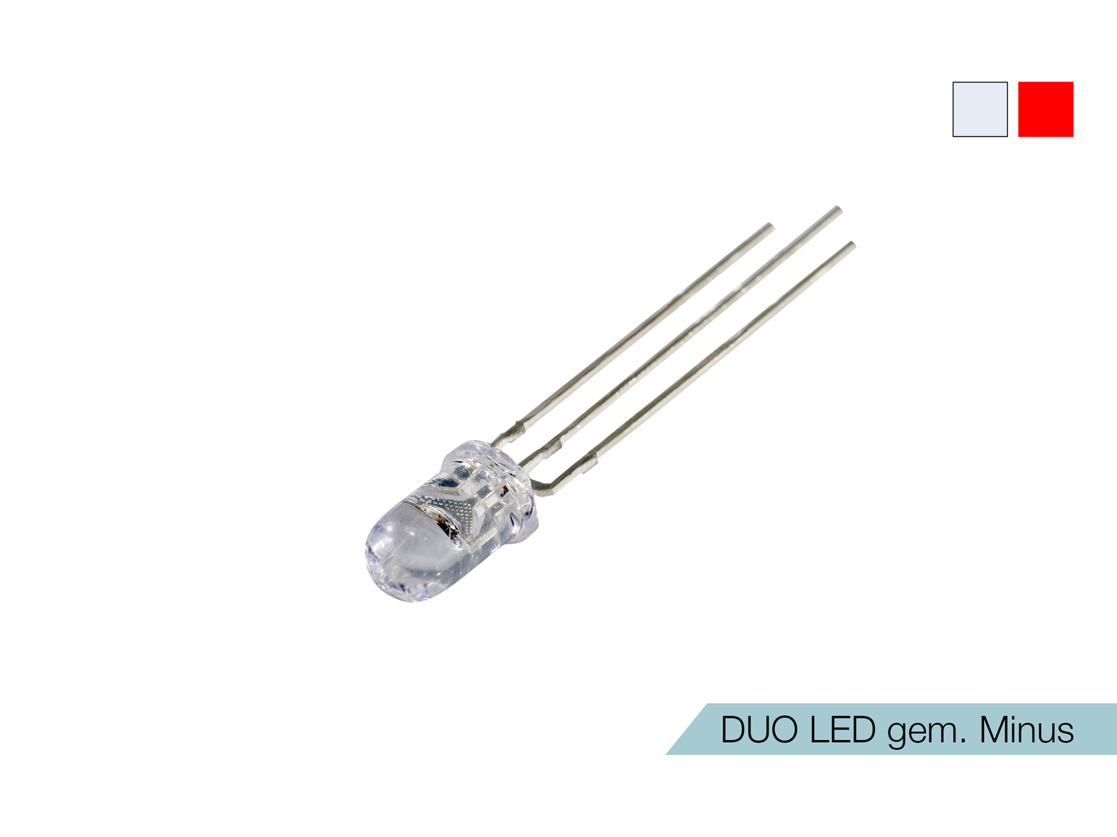 DUO LED rot/weiß LEDs 5mm ultrahell gemeinsamer MINUSPOL kaufen | PUR-LED