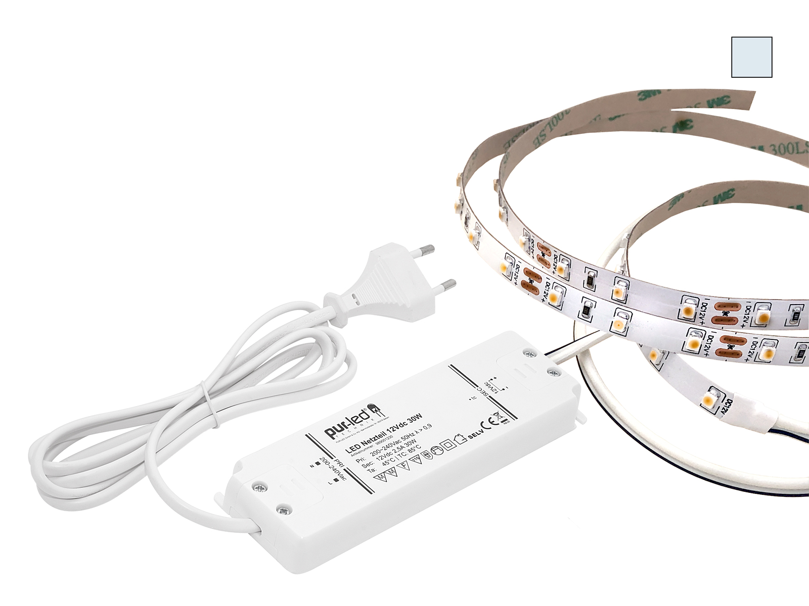 ECO-SET: 1,0m-5,0m LED Stripe 12Vdc 60LEDs/m kaltweiß + Netzteil kaufen |  PUR-LED