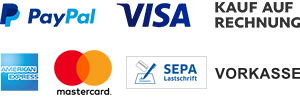 PayPal, Visa, Kauf auf Rechnung, American Express, Mastercard, SEPA Lastschrift